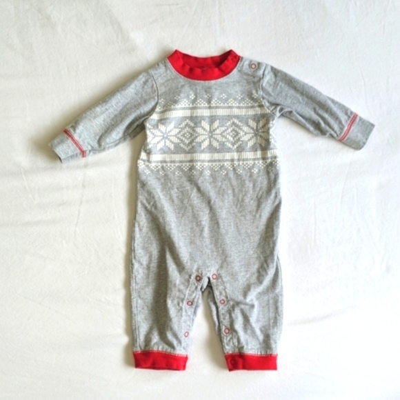 gymboree holiday jumpsuit unisex 6 months red & gray fair isle print - Picture 1 of 8